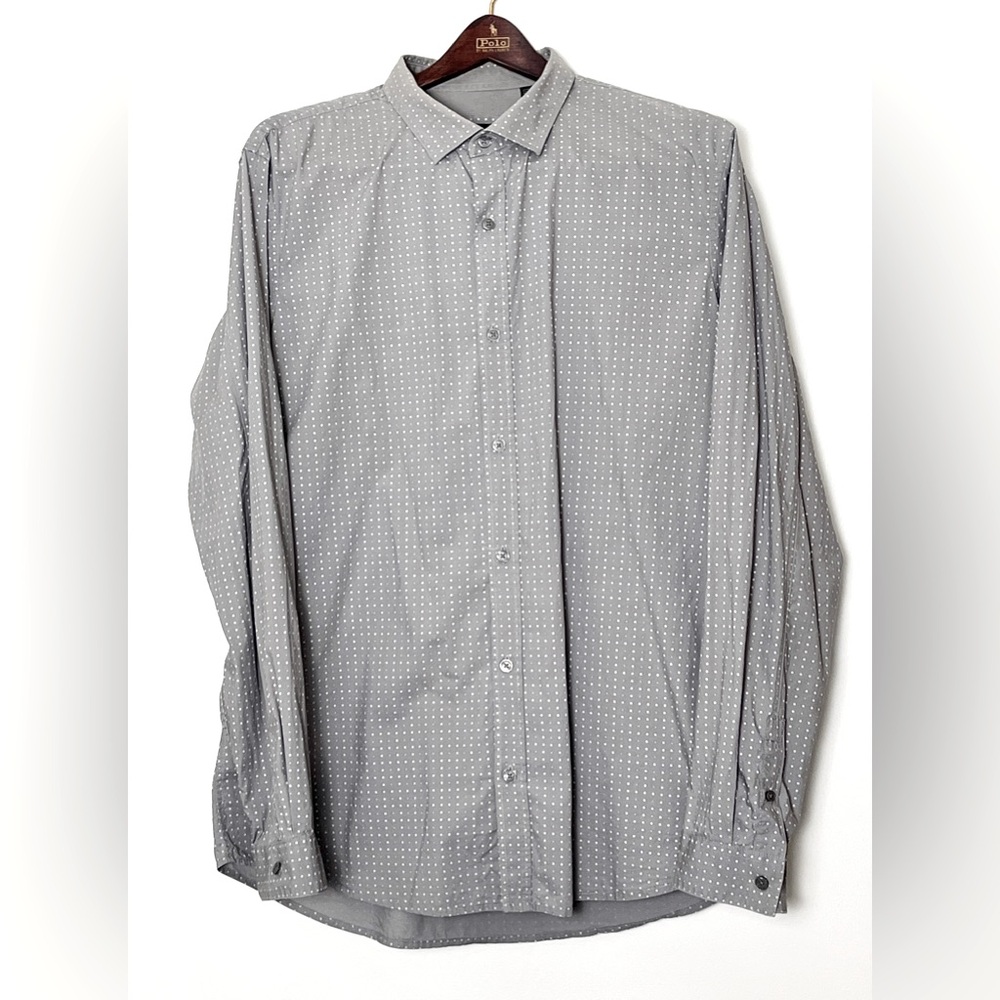 Armani Exchange Dress Shirt Men’s XL Gray Polka Dot Slim Fit Hipster Office Y2K